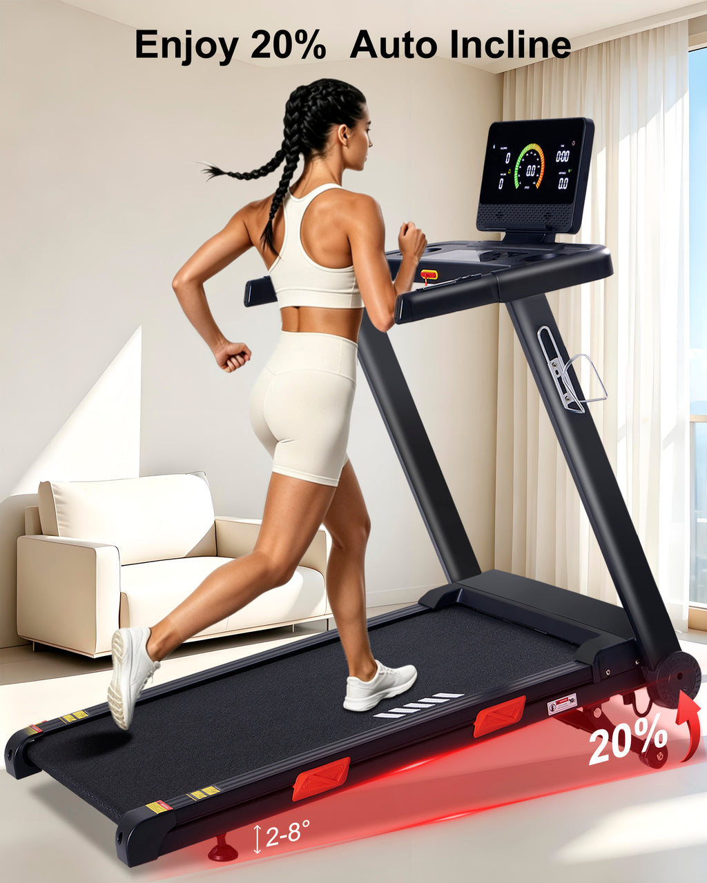 ECHANFIT Auto Incline Treadmill , 20% Incline, 3.0HP, 10 MPH, 18.5" Wide Belt, 350 lbs Capacity, Bluetooth App
