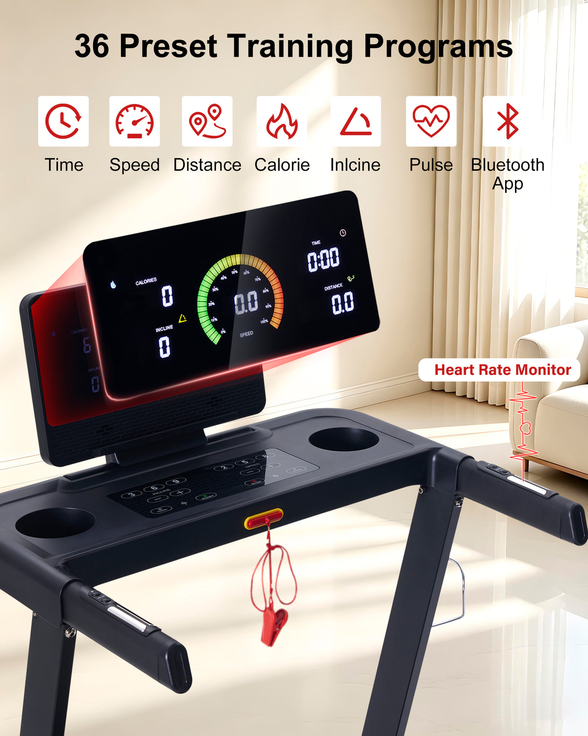 ECHANFIT Auto Incline Treadmill , 20% Incline, 3.0HP, 10 MPH, 18.5" Wide Belt, 350 lbs Capacity, Bluetooth App