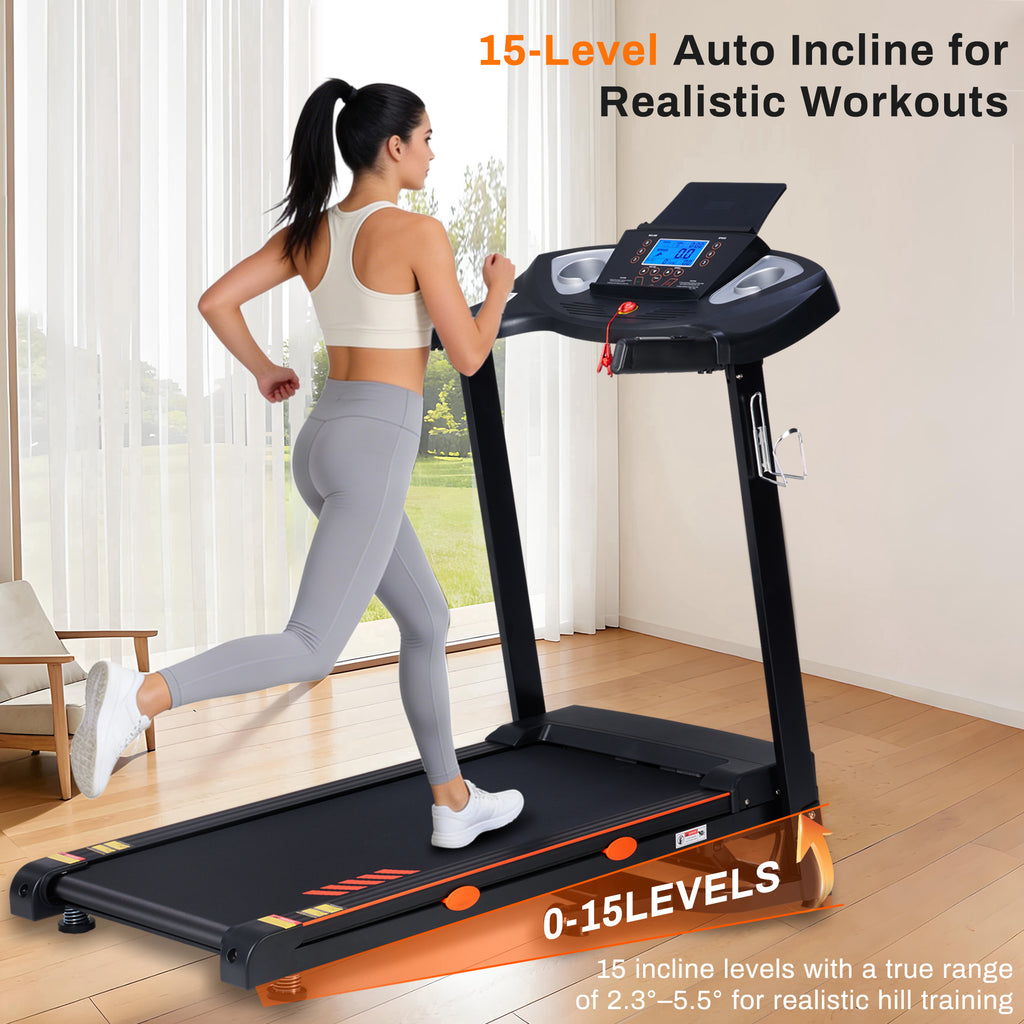 Treadmill with 15-Level Auto Incline, 18" Wide Belt, 3.0 HP, 300 LB Capacity