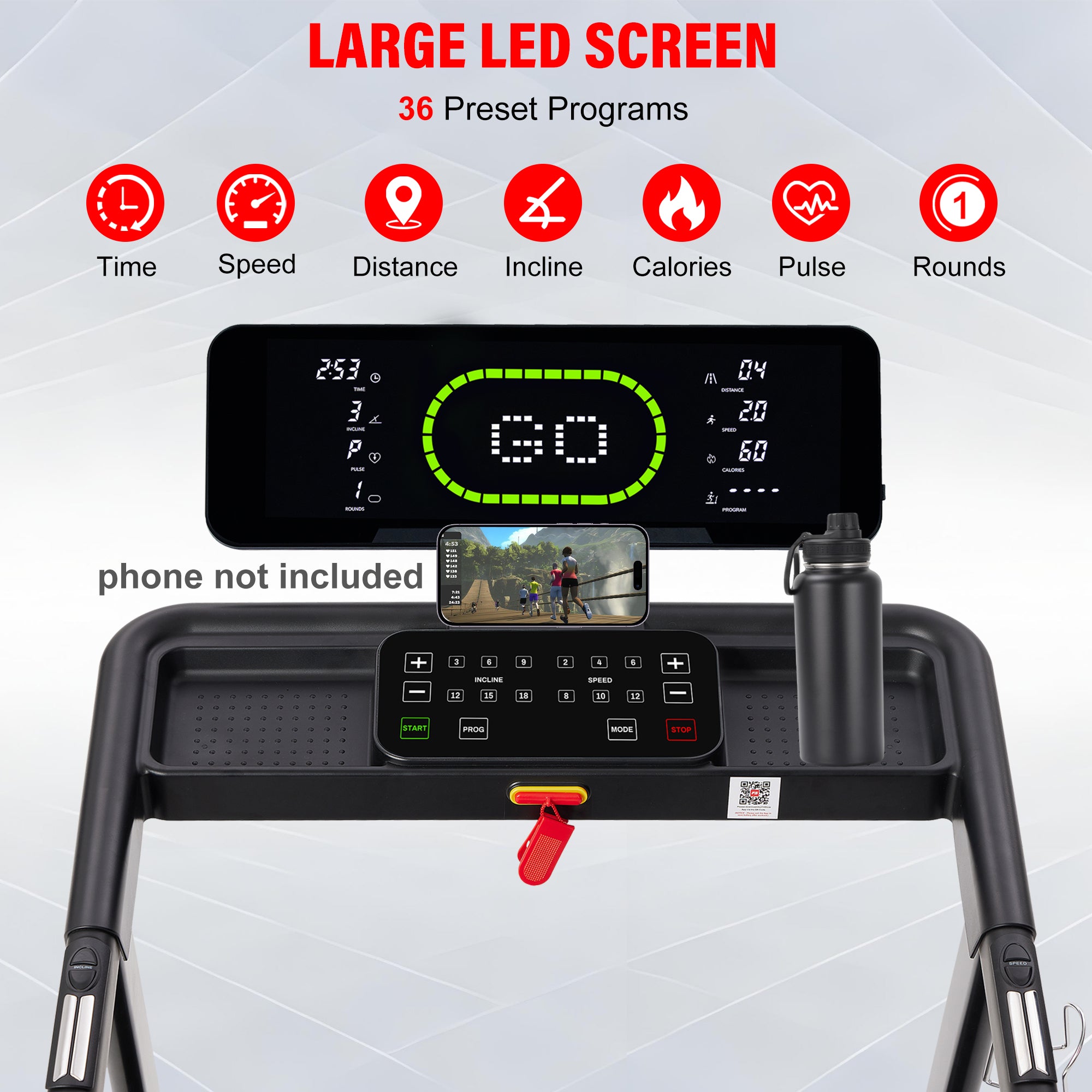 Heavy Duty Treadmill with 20-Level Auto Incline, 0.6-12 MPH, 20" Wide Deck