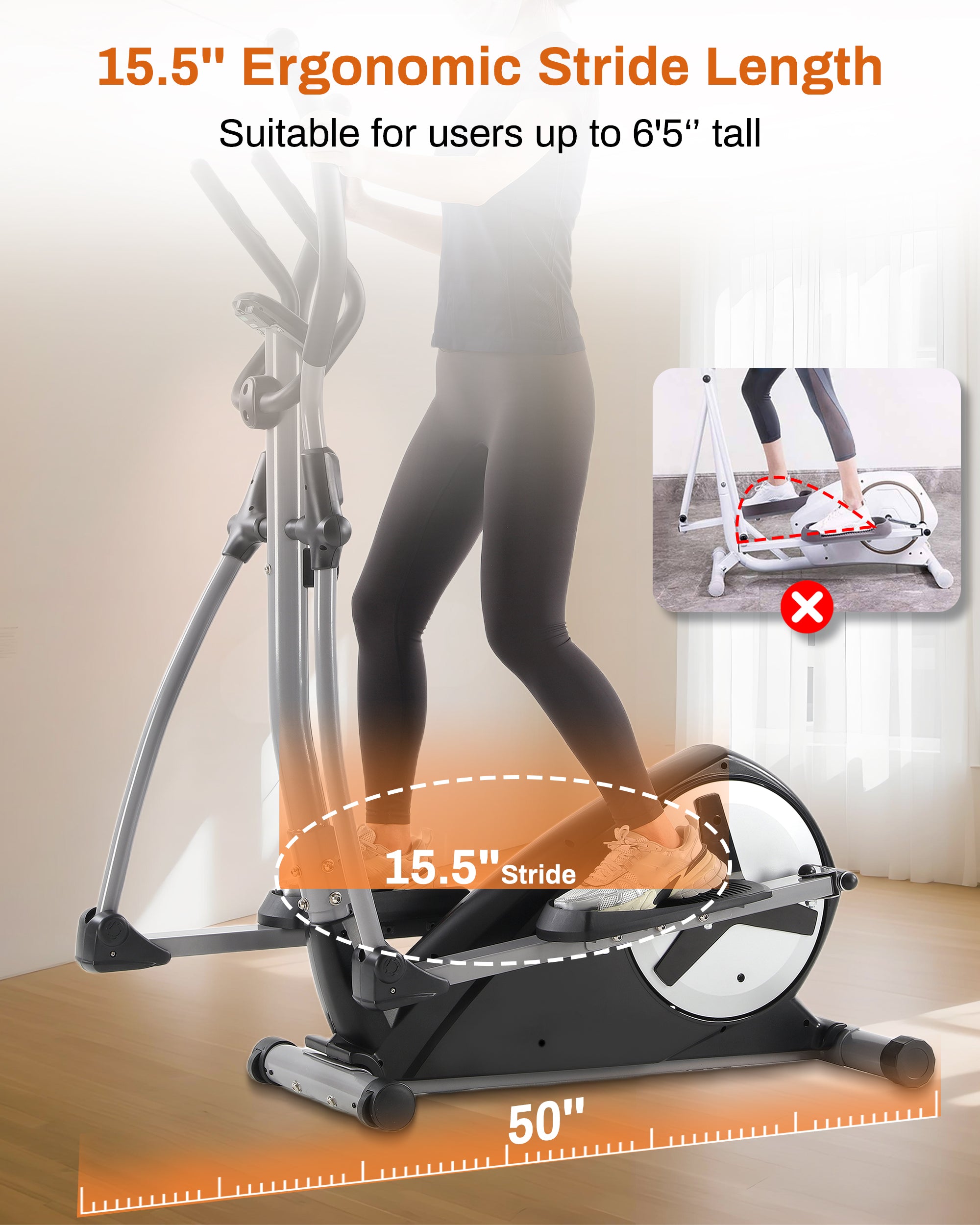 Elliptical Exercise Machine with 15.5" Stride