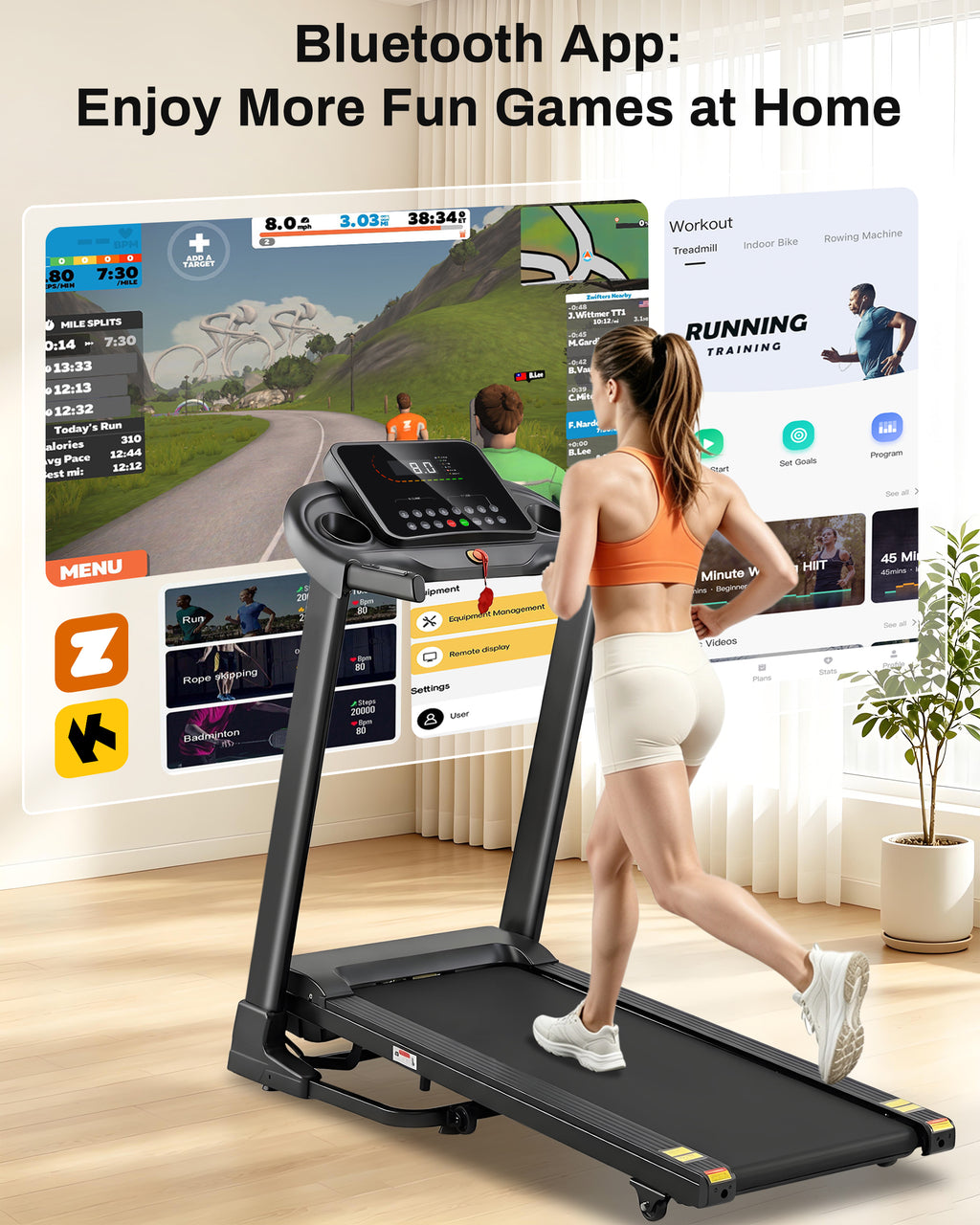 ECHANFIT Treadmills for Home with 3.0HP Motor, 300 lb Capacity, Shock Absorption, Bluetooth App, 15% Auto Incline