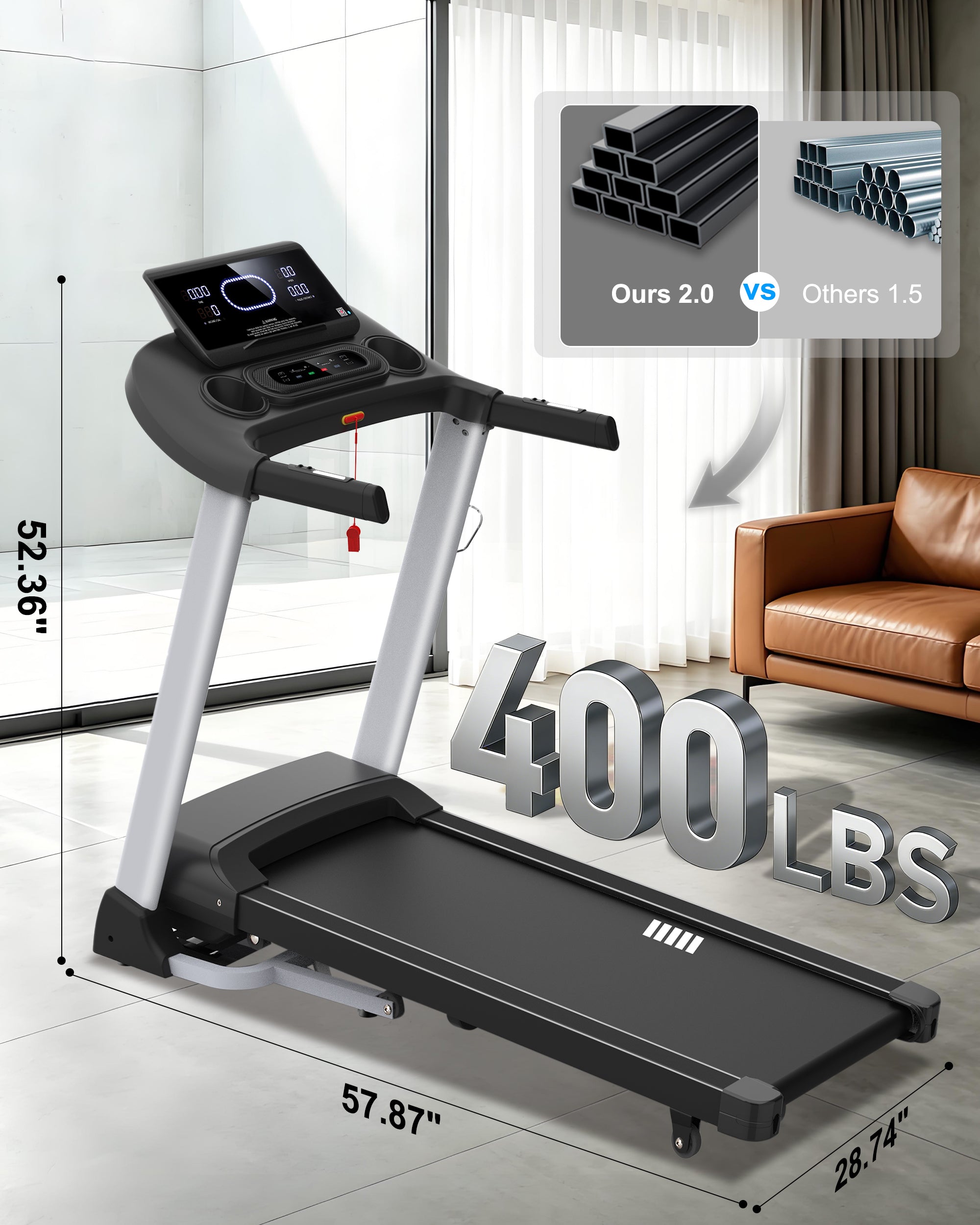 ECHANFIT Heavy Duty Treadmill, 18% Auto Incline, 3.5 HP Motor, 400 LB Capacity