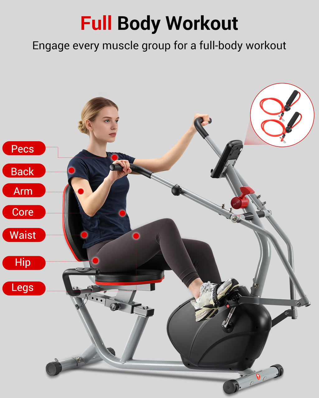 Recumbent Exercise Bike with Arm Exerciser for Home