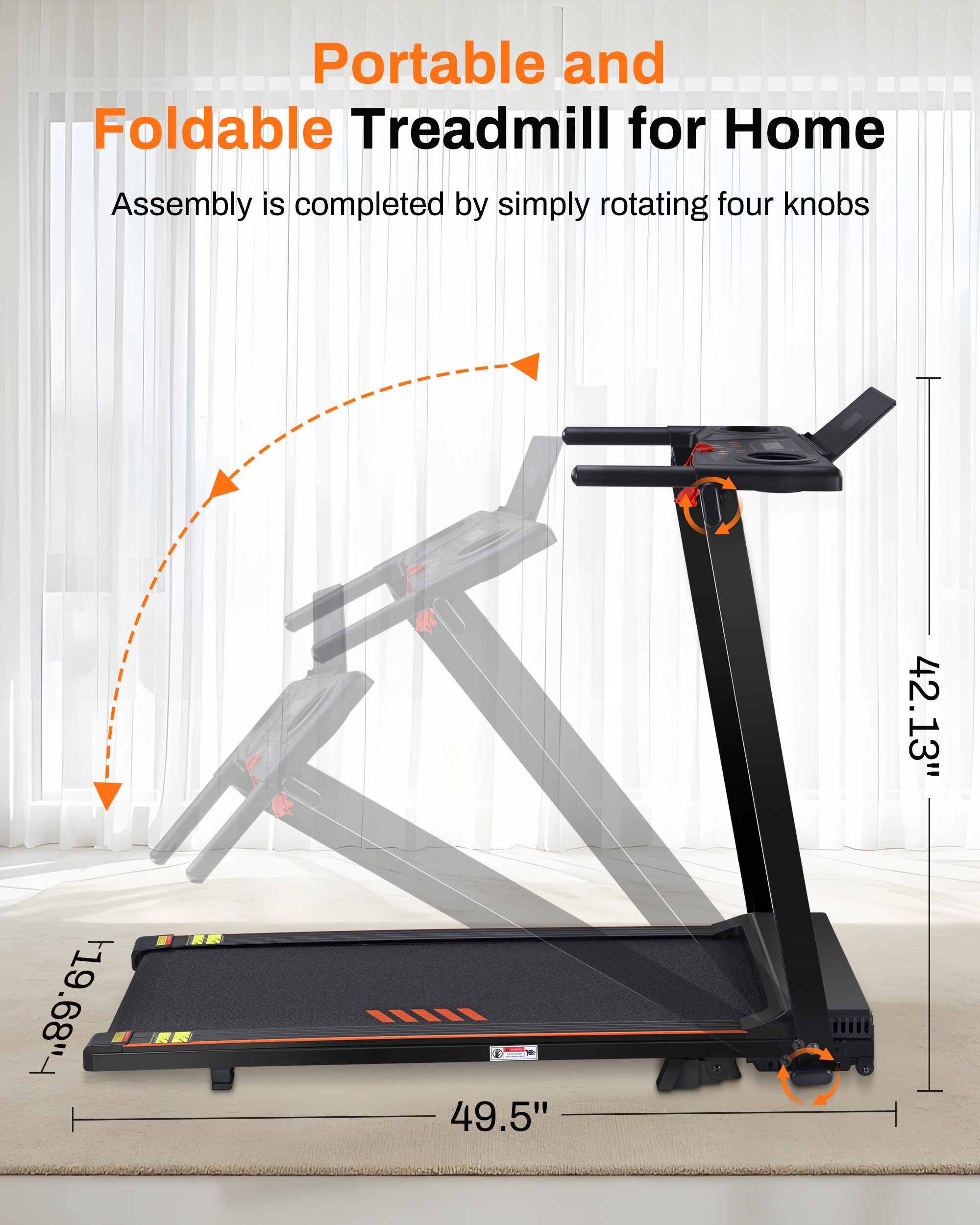 Incline Walking Pad Treadmill with Handle Bar