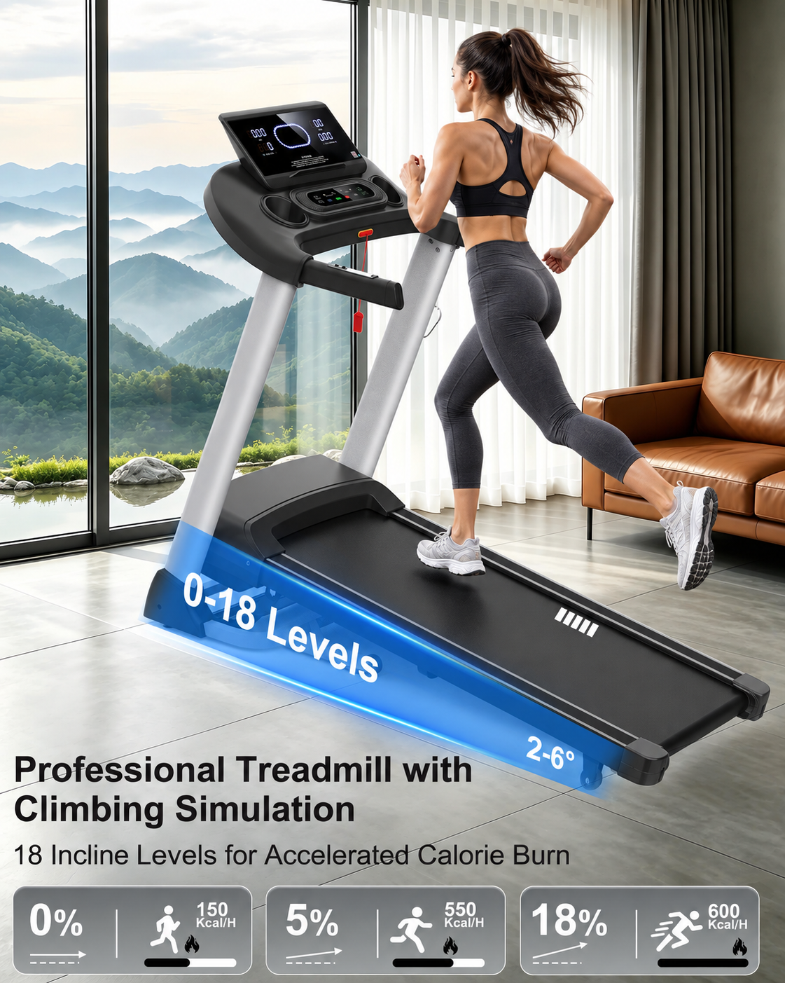 ECHANFIT Heavy Duty Treadmill, 18% Auto Incline, 3.5 HP Motor, 400 LB Capacity