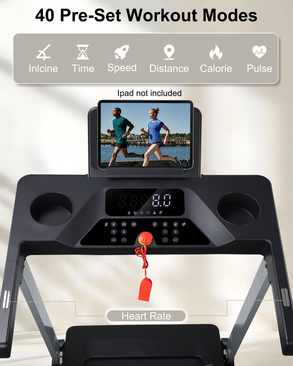 ECHANFIT Folding Treadmill 15% Auto Incline, Compact Design, 40 Programs, 3.0 HP Motor, 300 LB Weight Capacity