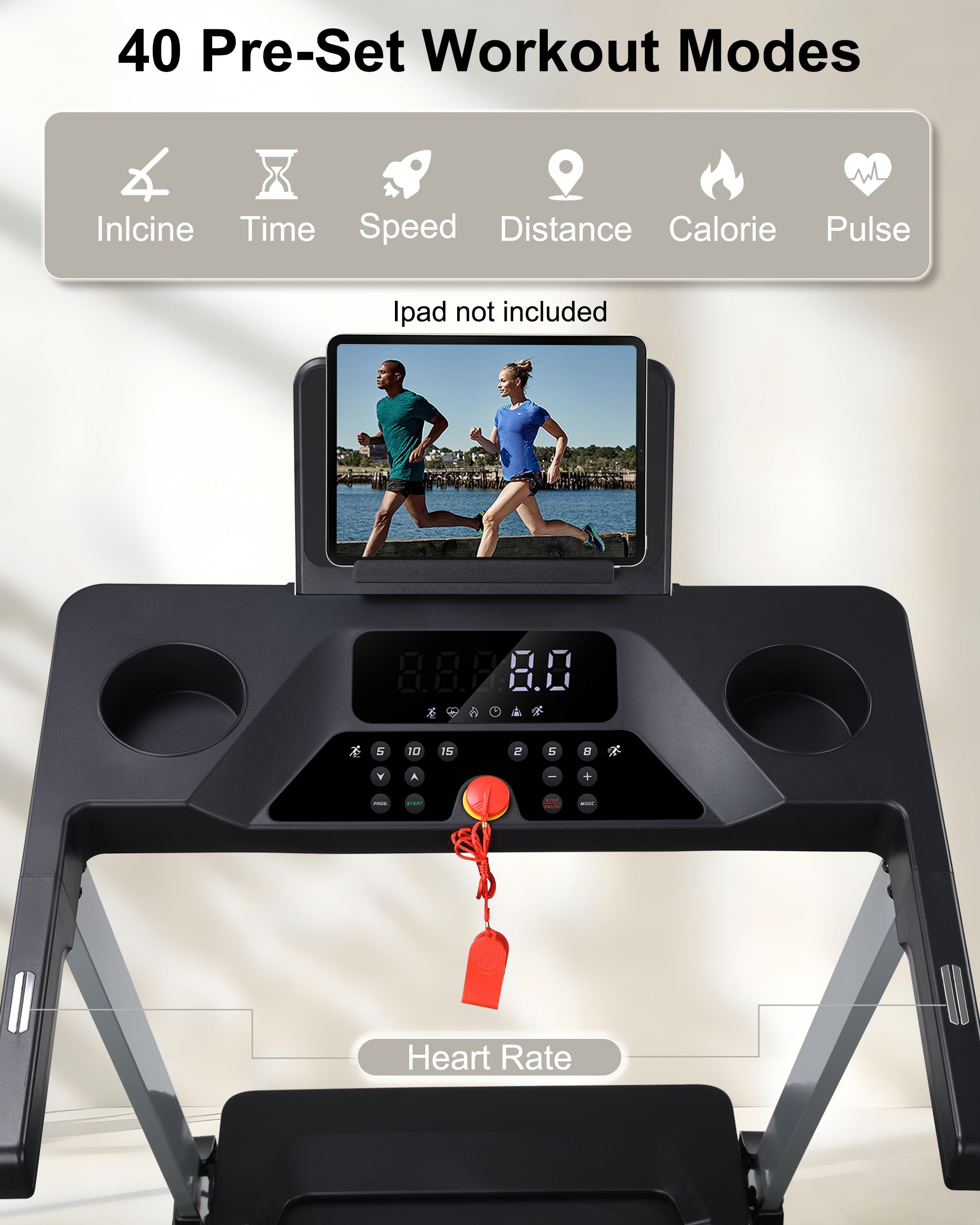 ECHANFIT Folding Treadmill 15% Auto Incline, Compact Design, 40 Programs, 3.0 HP Motor, 300 LB Weight Capacity