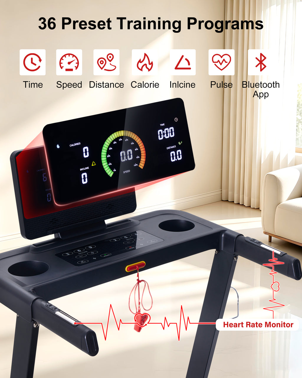 ECHANFIT Auto Incline Treadmill , 20% Incline, 3.0HP, 10 MPH, 18.5" Wide Belt, 350 lbs Capacity, Bluetooth App