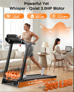 ECHANFIT Treadmills for Home with 3.0HP Motor, 300 lb Capacity, Shock Absorption, Bluetooth App, 15% Auto Incline