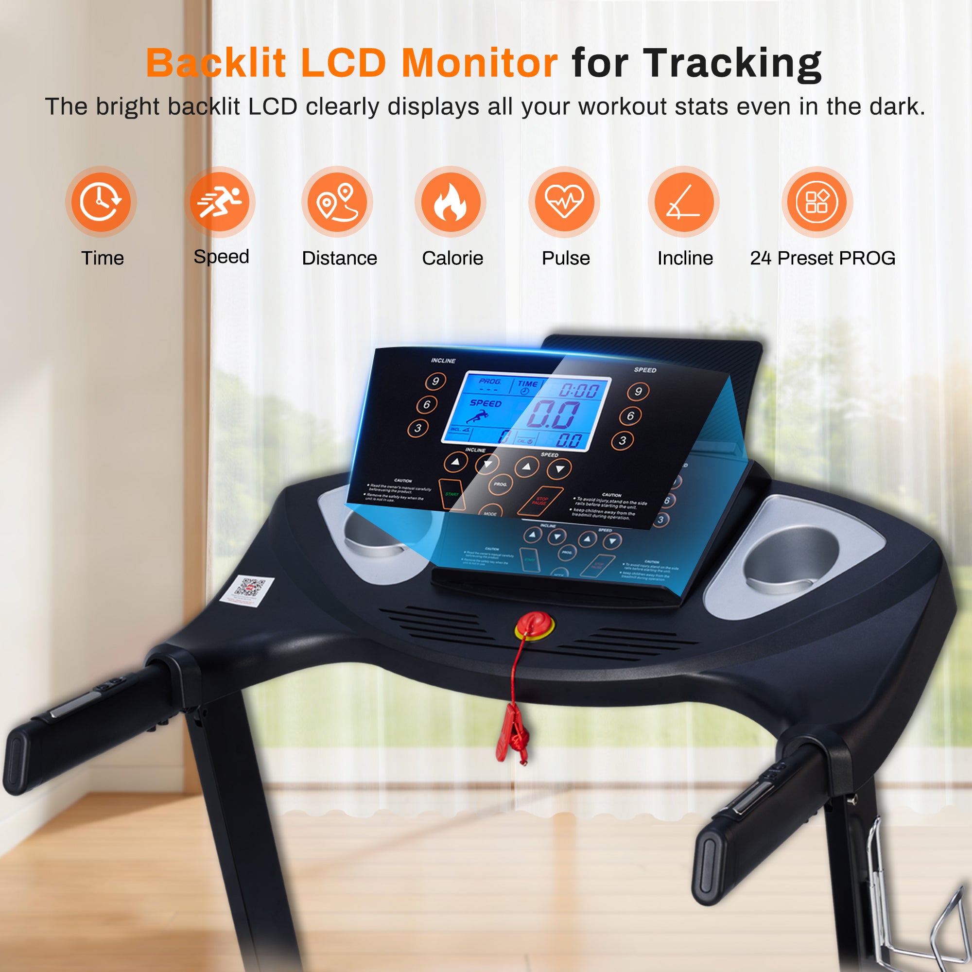 Treadmill with 15-Level Auto Incline, 18" Wide Belt, 3.0 HP, 300 LB Capacity