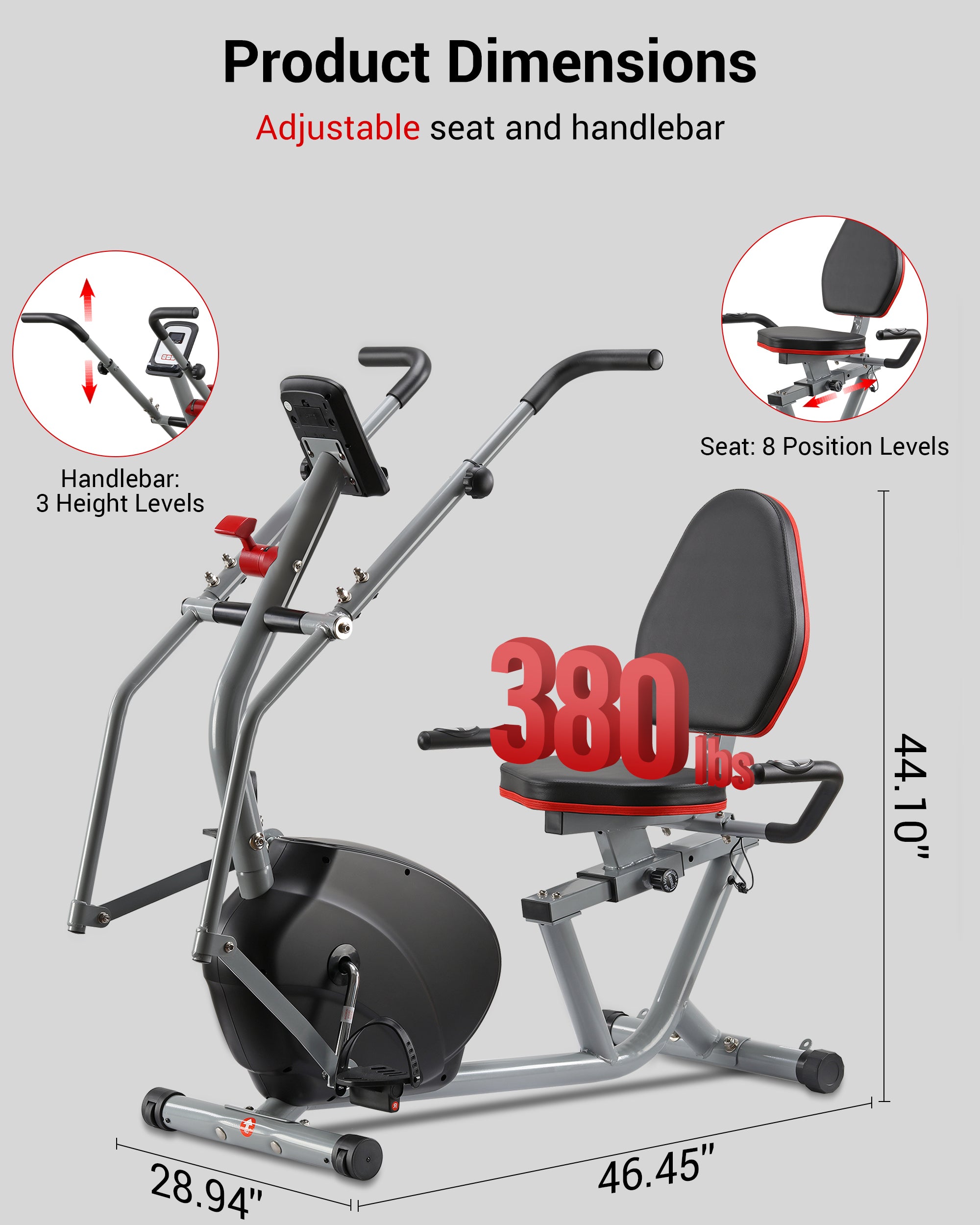 Recumbent Exercise Bike with Arm Exerciser for Home