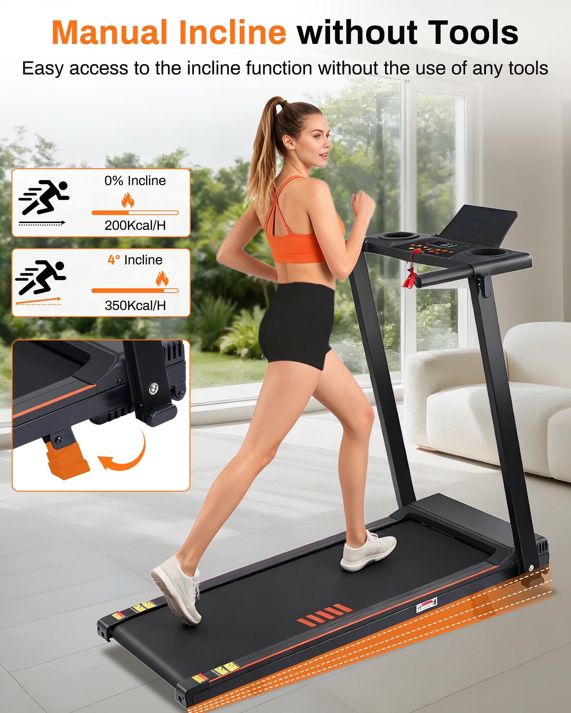 Incline Walking Pad Treadmill with Handle Bar