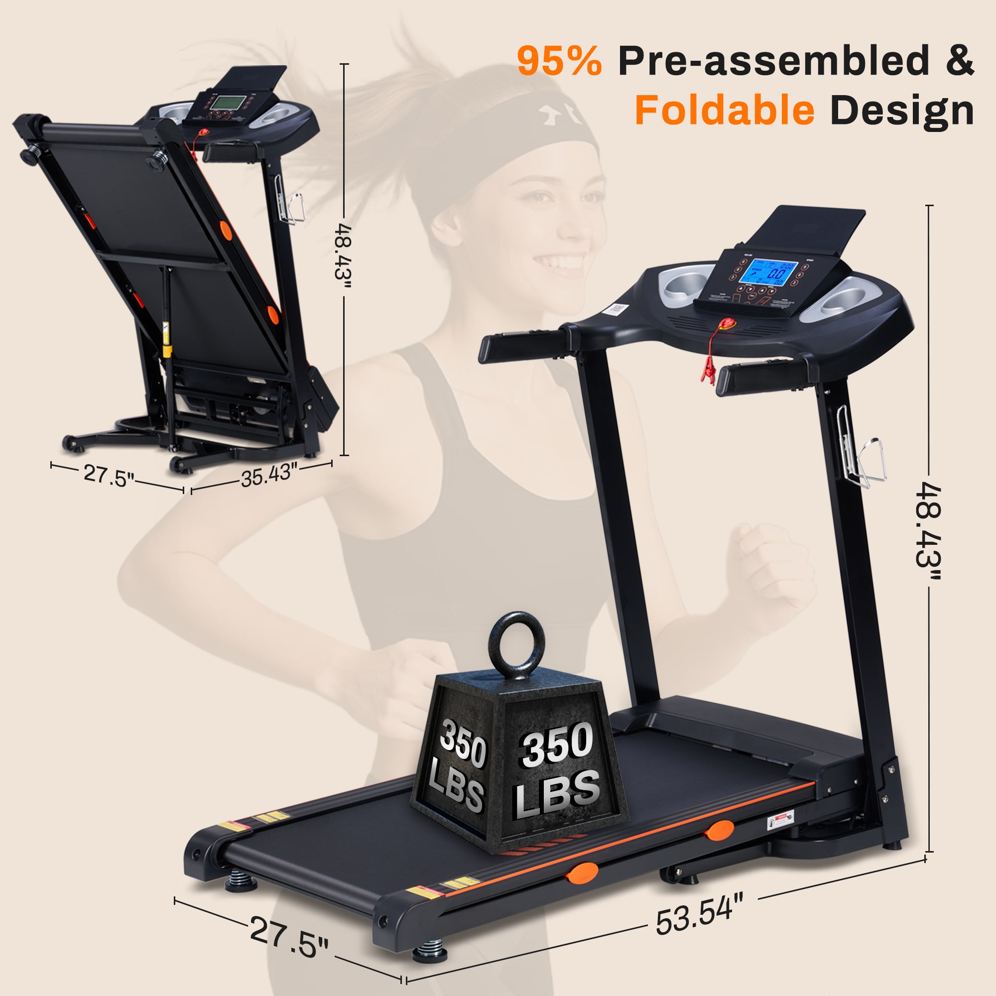 Treadmill with 15-Level Auto Incline, 18" Wide Belt, 3.0 HP, 300 LB Capacity