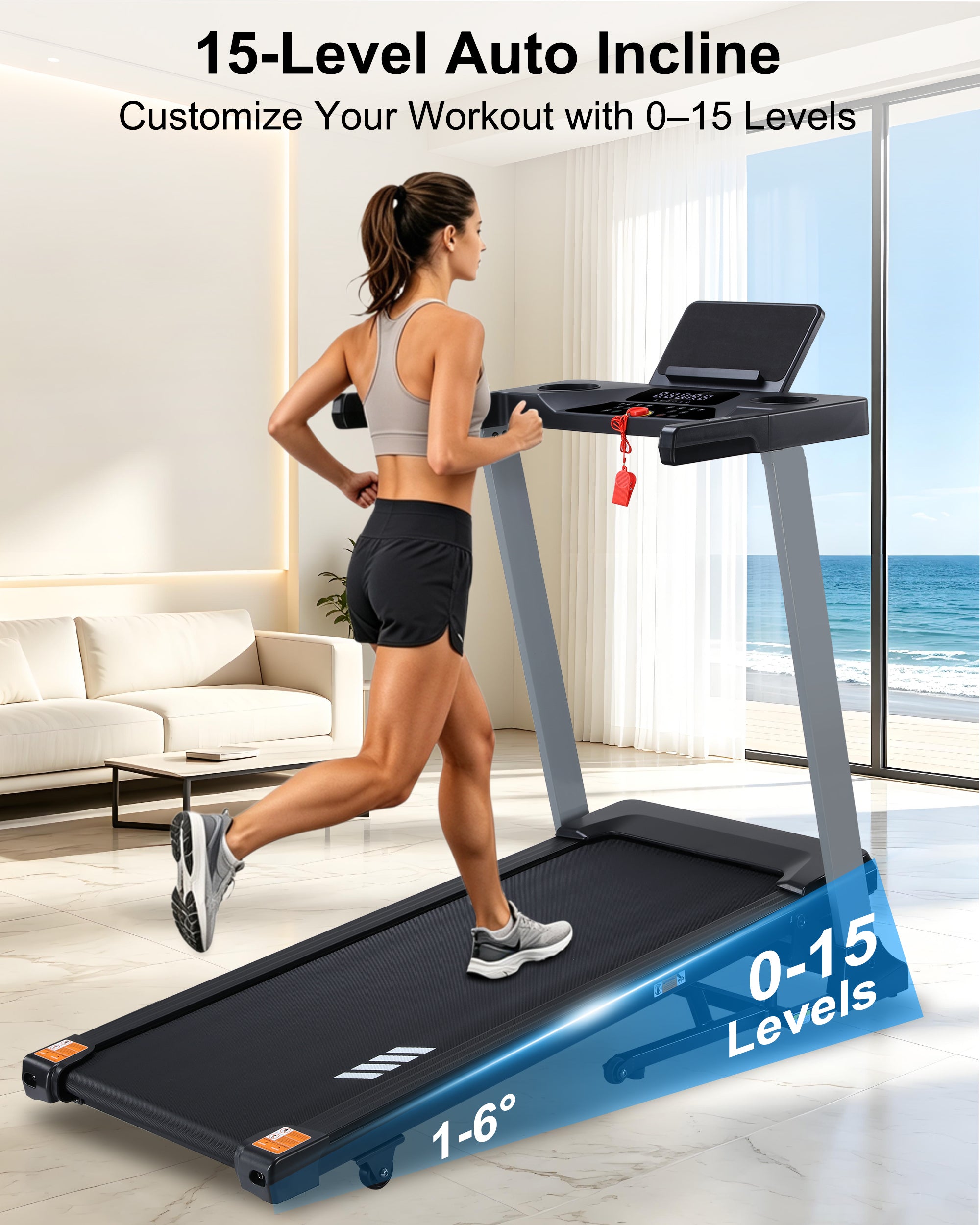 ECHANFIT Folding Treadmill 15% Auto Incline, Compact Design, 40 Programs, 3.0 HP Motor, 300 LB Weight Capacity