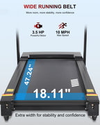 Treadmill with 15-Level Auto Incline, 3.5 HP, 350 LB Capacity, 18.11" Wide Running Belt