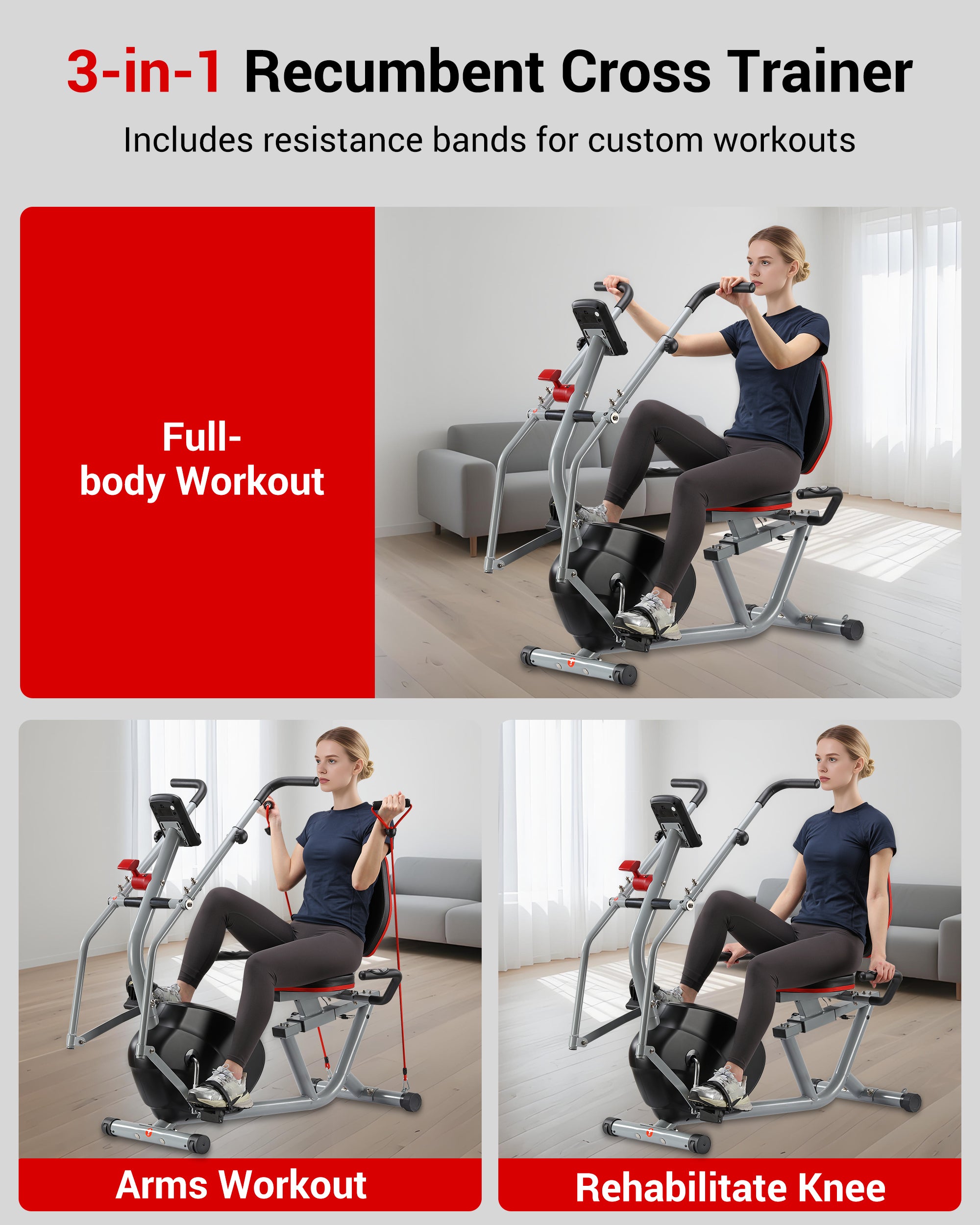 Recumbent Exercise Bike with Arm Exerciser for Home