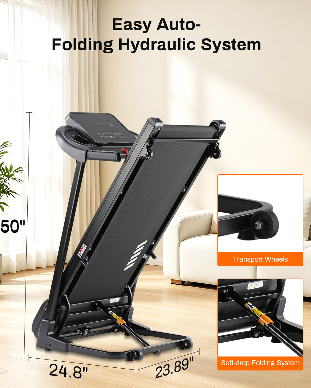 ECHANFIT Treadmills for Home with 3.0HP Motor, 300 lb Capacity, Shock Absorption, Bluetooth App, 15% Auto Incline